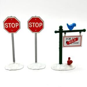 Department 56 Metal Stop Signs Real Estate Sign Vintage Christmas Snow Village